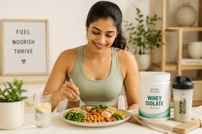 Balanced nutrition plate for women in India with vegetables, roti and protein