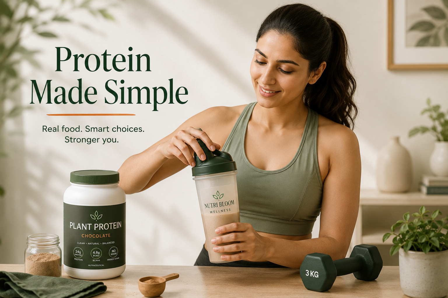 Indian woman preparing a protein shake after workout as part of a balanced diet