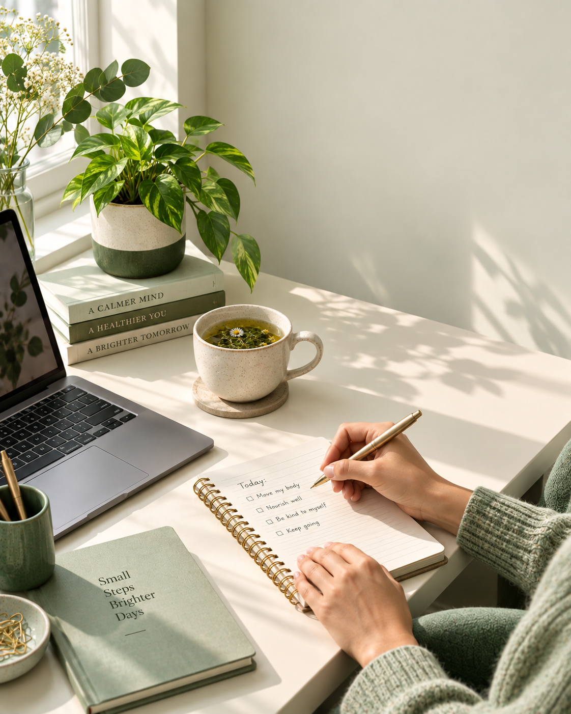 Stress relieving routines for busy workdays with calming tea breathing and desk breaks